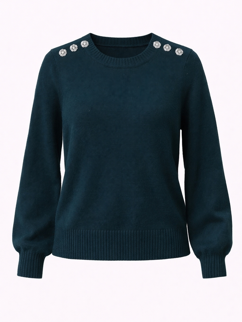 J. Crew Dark Green Crewneck‎ Sweater with Shoulder Embellishments